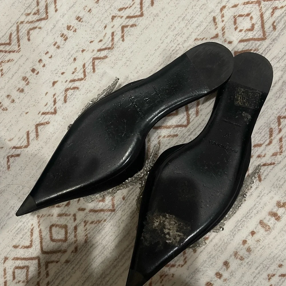 Balenciaga Satin Sequin Embellished Slash Slippers - Picture 7 of 7